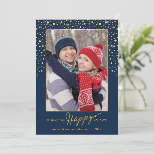 prettige feestdagen Faux Foil Confetti Holiday Fot Feestdagenkaart (Staand voorkant)