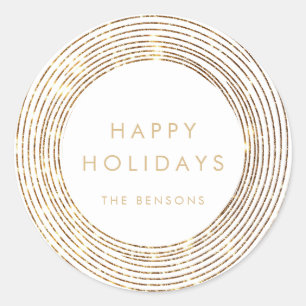Prettige feestdagen Faux Glitter Gouden Cirkels Ronde Sticker