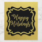 prettige feestdagen! Faux Gold Glitter en Black Wijn Etiket (Enkel label)