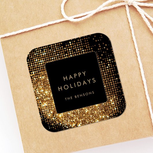 Prettige feestdagen Faux Gold Glitter en zwart Vierkante Sticker