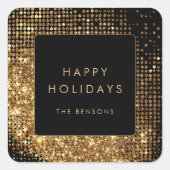 Prettige feestdagen Faux Gold Glitter en zwart Vierkante Sticker (Voorkant)