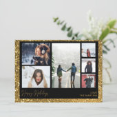 prettige feestdagen Faux Gold Glitter Multi Photo (Staand voorkant)