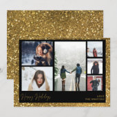 prettige feestdagen Faux Gold Glitter Multi Photo (Voorkant / Achterkant)