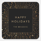 Prettige feestdagen Faux Gold Glitter Sunburst Vierkante Sticker (Voorkant)