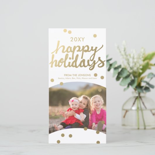 Prettige feestdagen Faux Gold- handwrite 8x4-fotok Feestdagenkaart (Staand voorkant)