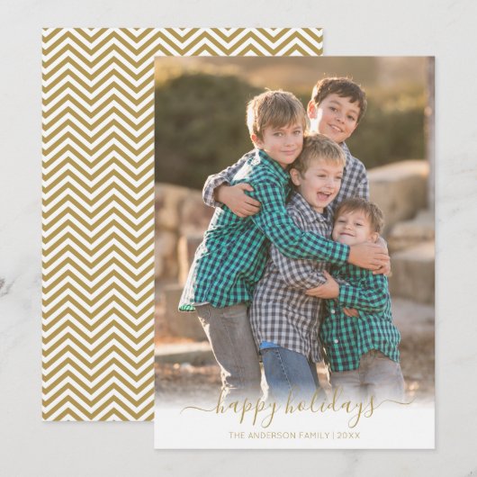Prettige feestdagen Faux Gold Script Kerstfoto Feestdagenkaart (Voorkant / Achterkant)