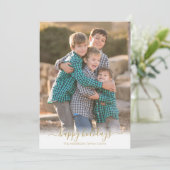 Prettige feestdagen Faux Gold Script Kerstfoto Feestdagenkaart (Staand voorkant)