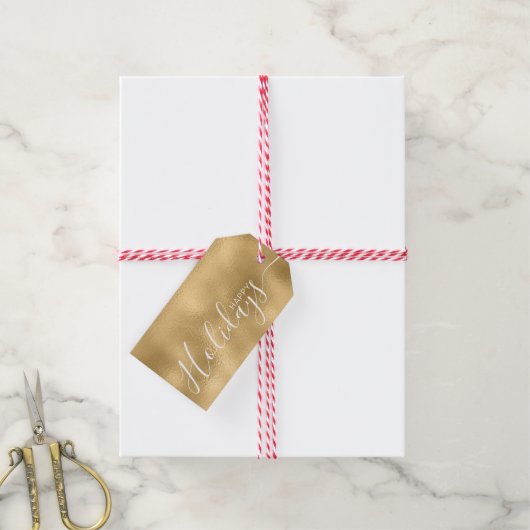 Prettige feestdagen Faux Goud Wit Minimalist Cadeaulabel (Met Touw)