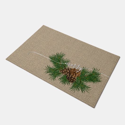 prettige feestdagen Faux Jute Burlap Pattern Doorm Deurmat (Schuin)