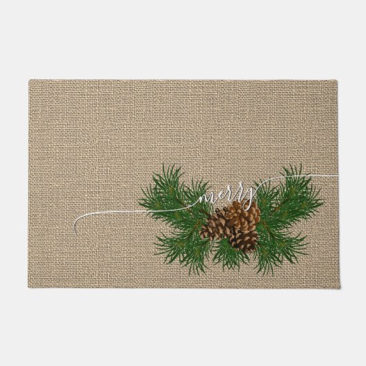 prettige feestdagen Faux Jute Burlap Pattern Doorm Deurmat (Voorkant)