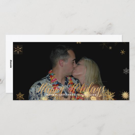 Prettige feestdagen Faux Roos Goud + Sneeuwvlokken Feestdagenkaart (Voorkant / Achterkant)