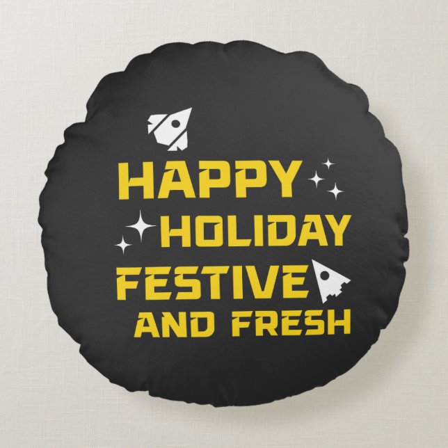 Prettige Feestdagen, Feestelijk en Fris Rond Kussen (Voorkant)