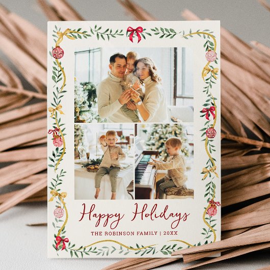 Prettige feestdagen Feestelijk groen en strikjes Feestdagenkaart