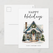 Prettige feestdagen Feestelijk Waterverf Huis (Voorkant / Achterkant)