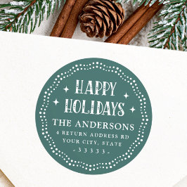 Prettige feestdagen Feestelijke dot border pine gr Ronde Sticker