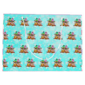 prettige feestdagen, feestelijke eigenaar met snee groot cadeauzakje (Achterkant)