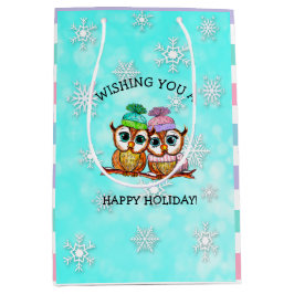 prettige feestdagen, feestelijke eigenaar met snee medium cadeauzakje