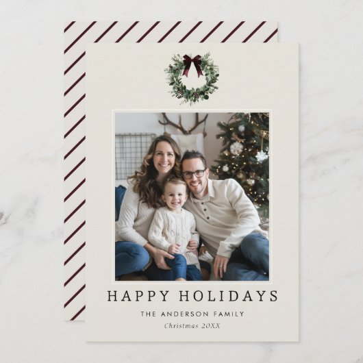 Prettige feestdagen Feestelijke Kerstkrans Foto Feestdagenkaart (Voorkant / Achterkant)
