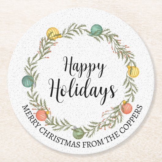 Prettige feestdagen Feestelijke Kerstkrans Ronde Kartonnen Onderzetter (Voorkant)