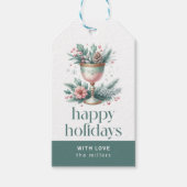 Prettige feestdagen feestelijke kerstthema kelk cadeaulabel (Voorkant)