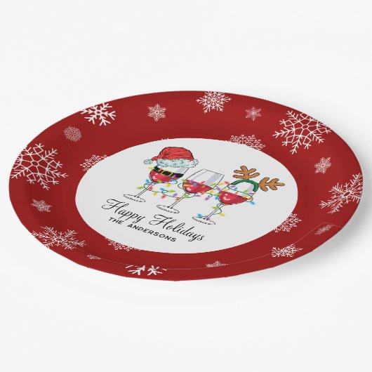 Prettige feestdagen Feestelijke kerstwijnglazen Papieren Bordje (Gekanteld)