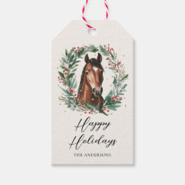 Prettige feestdagen Feestelijke Paard Kerstkrans Cadeaulabel