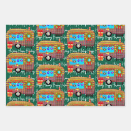 Prettige feestdagen Feestelijke Retro Camper Inpakpapier Vel