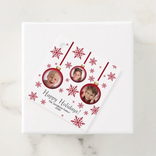 Prettige feestdagen Feestelijke Rode Baubles 3 Fot Bedankjes Labels (In situ)