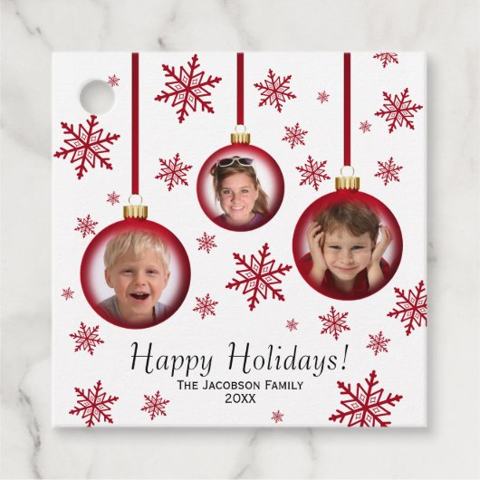 Prettige feestdagen Feestelijke Rode Baubles 3 Fot Bedankjes Labels (Voorkant)