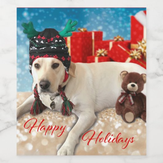 Prettige feestdagen Feestelijke Schattigee hond me Wijn Etiket (Enkel label)