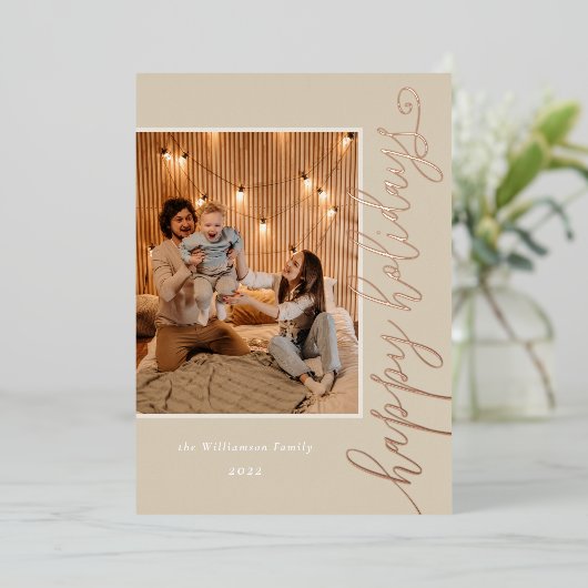 prettige feestdagen Festive Cream Script Photo Gol (Staand Voorkant)