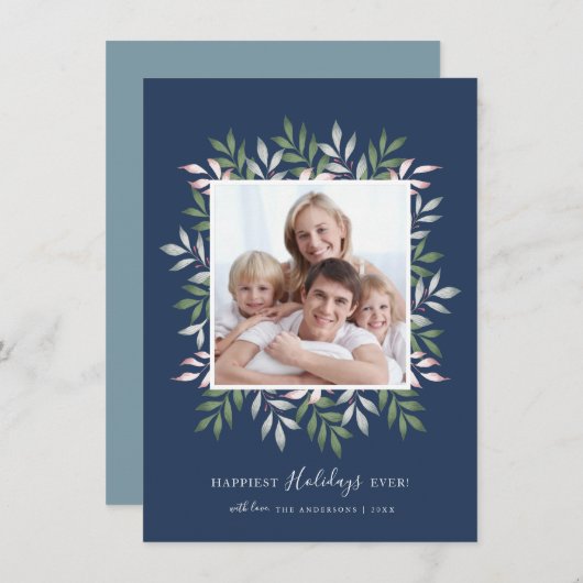 prettige feestdagen Festive Greenery Photo Lijst Feestdagenkaart (Voorkant / Achterkant)