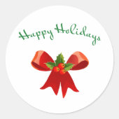 prettige feestdagen Festive Red Bow Round Sticker (Voorkant)