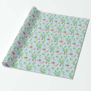 prettige feestdagen   Flamingo & Pineappelpatroon Cadeaupapier