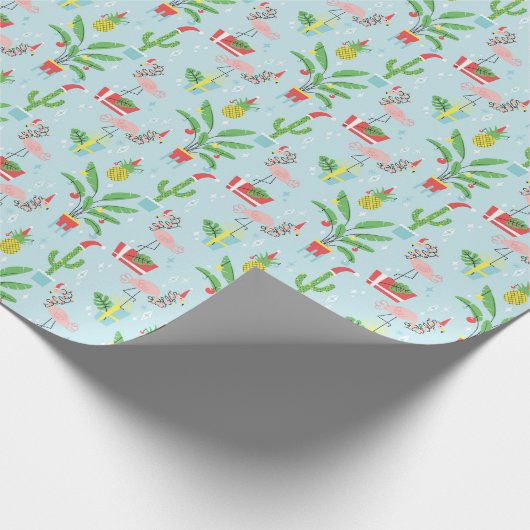 prettige feestdagen | Flamingo & Pineappelpatroon Cadeaupapier (Hoek)