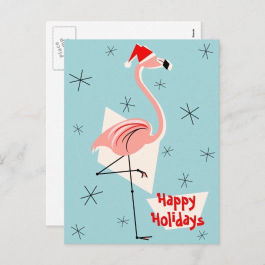 Prettige feestdagen Flamingo Santa Blue (Voorkant / Achterkant)