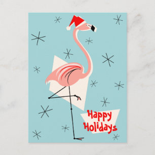Prettige feestdagen Flamingo Santa Blue