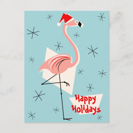 Prettige feestdagen Flamingo Santa Blue (Voorkant)