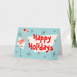 Prettige feestdagen Flamingo Santa Blue Kaart