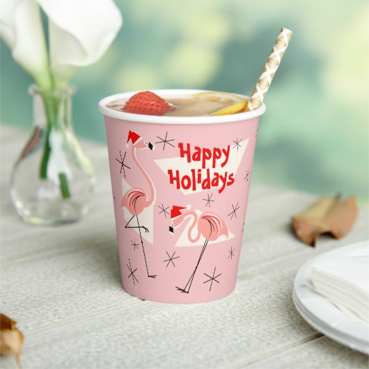 Prettige feestdagen Flamingo Santa Pink Papieren Bekers (Insitu)