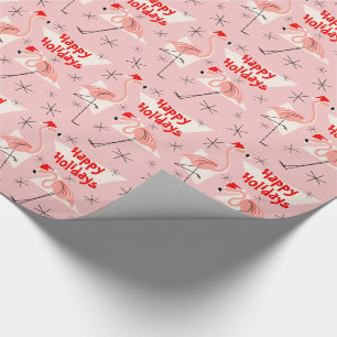 Prettige feestdagen Flamingo Santas Pink Cadeaupapier