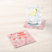 Prettige feestdagen Flamingo Santas Roze Kartonnen Onderzetters (Insitu)