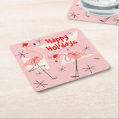 Prettige feestdagen Flamingo Santas Roze Kartonnen Onderzetters (Schuin)