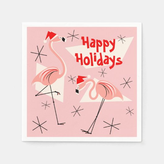 Prettige feestdagen Flamingo Santas Roze Servetten (Voorkant)
