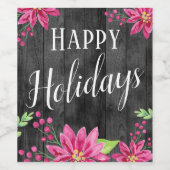 Prettige feestdagen Floral Hout Land Wijn Label Wijn Etiket (Enkel label)