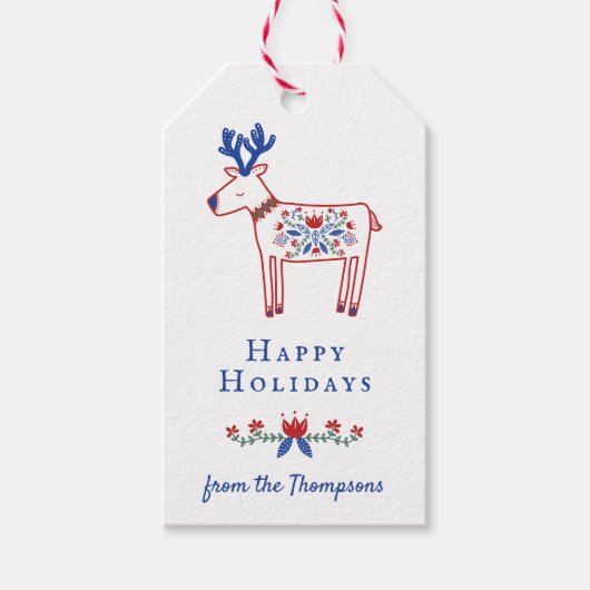 Prettige feestdagen Floral Reindeer Cadeaulabel (Voorkant)