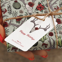 Prettige feestdagen Floral rendier schedel stier s Cadeaulabel