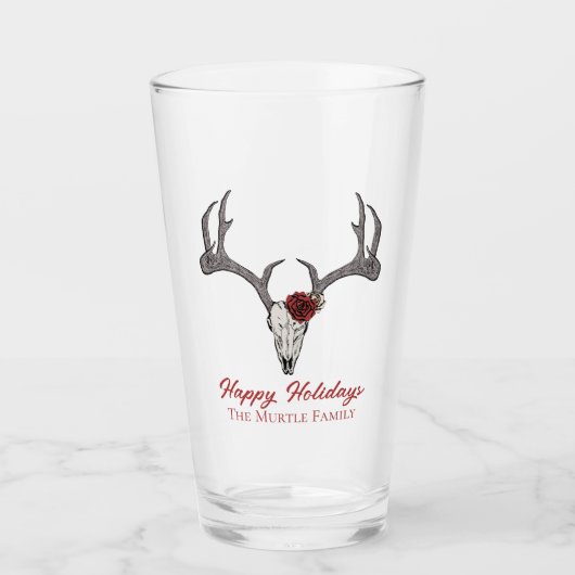Prettige feestdagen Floral rendier schedel stier s Glas (Voorkant)