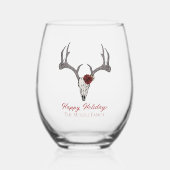 Prettige feestdagen Floral rendier schedel stier s Wijnglas Zonder Voet (Voorkant)