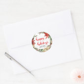 prettige feestdagen Floral Wreath Modern Script Ronde Sticker (Envelop)